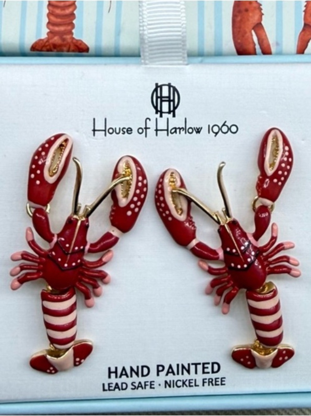 House of Harlow 1960 The Happy Lobsters Crawdad Pierced Earrings Box included